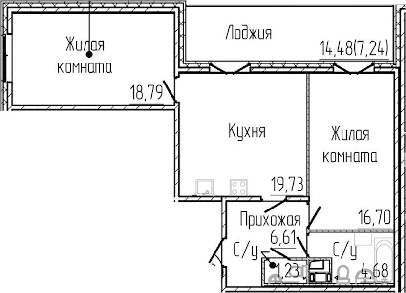 2-комнатная квартира 74.98 м², 2/8 эт., ЖК «SERTOLOVO PARK»